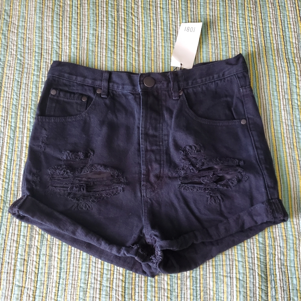 Distressed denim shorts